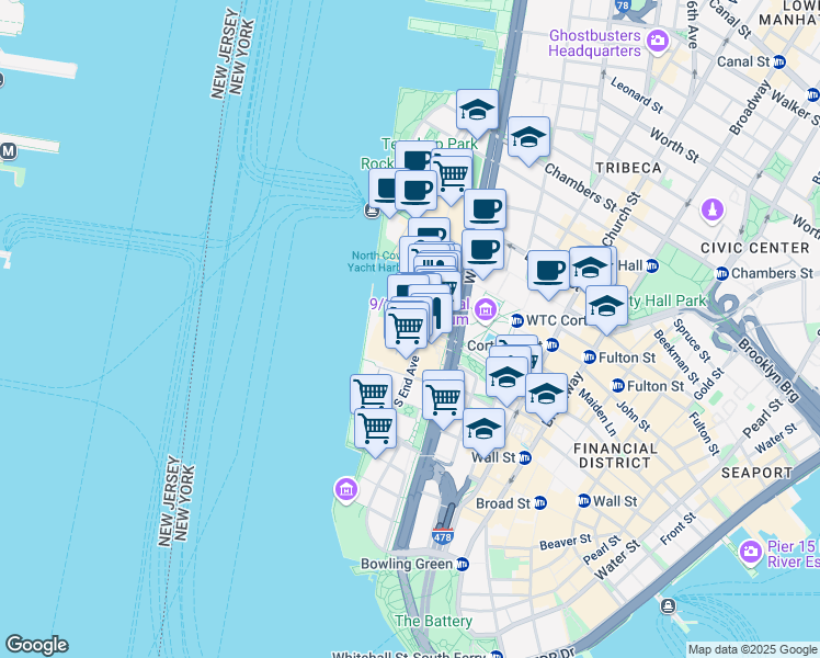 map of restaurants, bars, coffee shops, grocery stores, and more near in New York