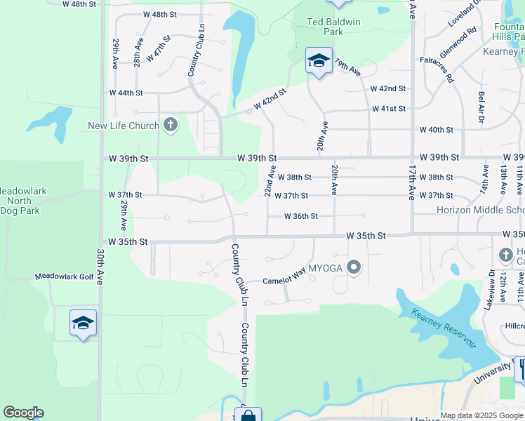 map of restaurants, bars, coffee shops, grocery stores, and more near 3606 22nd Avenue in Kearney