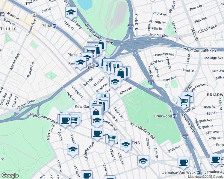map of restaurants, bars, coffee shops, grocery stores, and more near in Queens