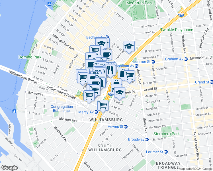 map of restaurants, bars, coffee shops, grocery stores, and more near in Brooklyn