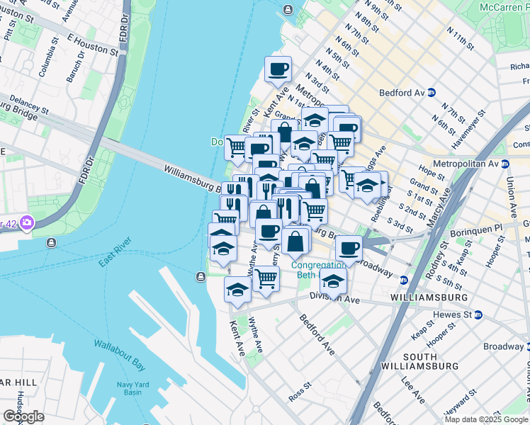 map of restaurants, bars, coffee shops, grocery stores, and more near in Brooklyn