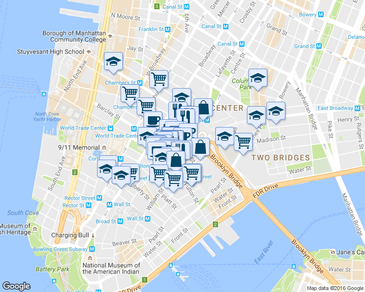 map of restaurants, bars, coffee shops, grocery stores, and more near in New York