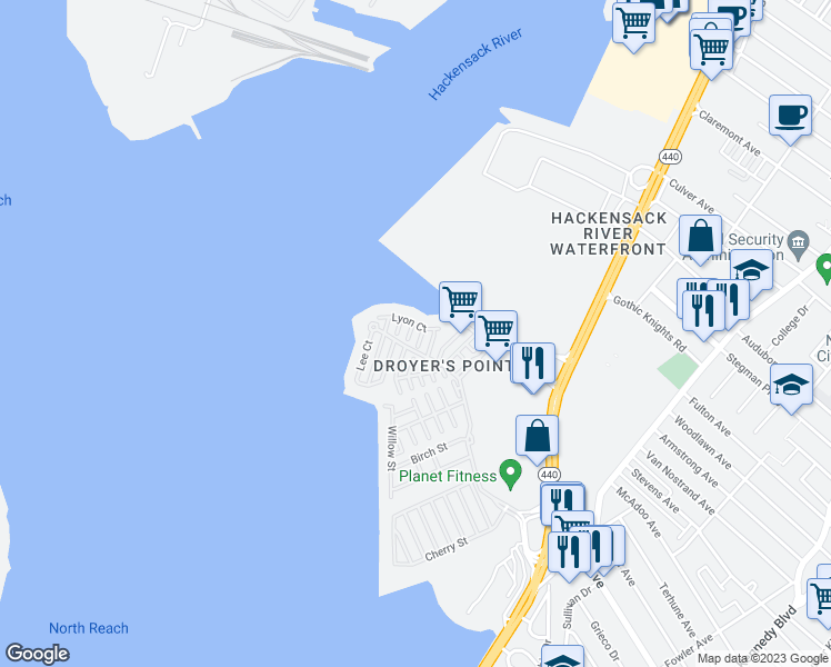 map of restaurants, bars, coffee shops, grocery stores, and more near 1 Alexander Court in Jersey City