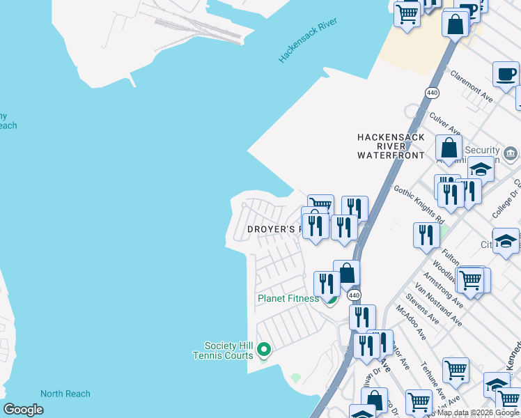 map of restaurants, bars, coffee shops, grocery stores, and more near 1 Kissam Court in Jersey City