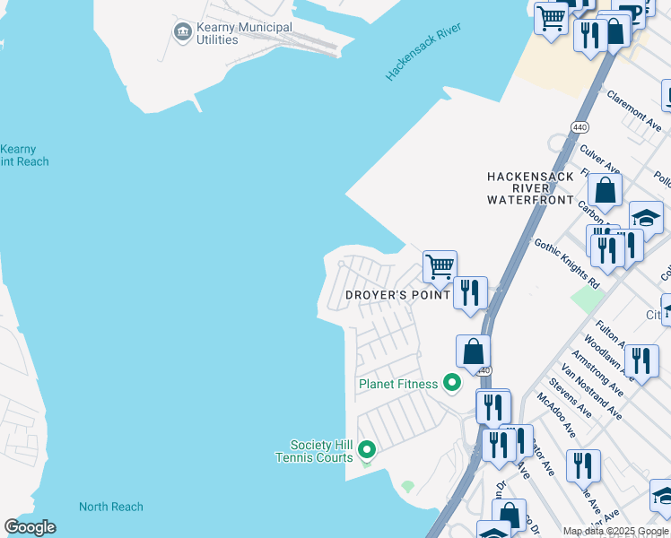 map of restaurants, bars, coffee shops, grocery stores, and more near 9 Lee Court in Jersey City