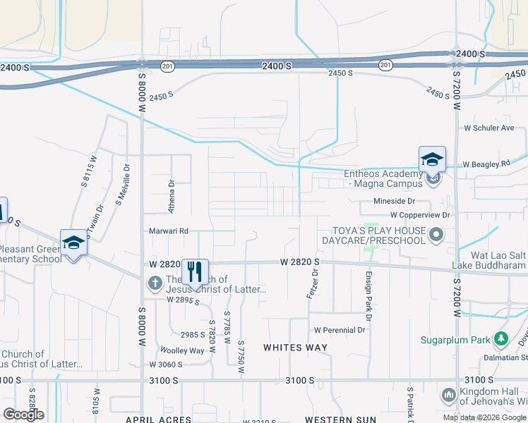 map of restaurants, bars, coffee shops, grocery stores, and more near 7846 West 2820 South in Magna