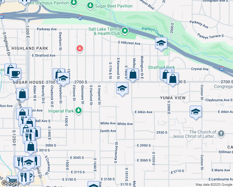 map of restaurants, bars, coffee shops, grocery stores, and more near 2749 Sonnet Drive in Salt Lake City