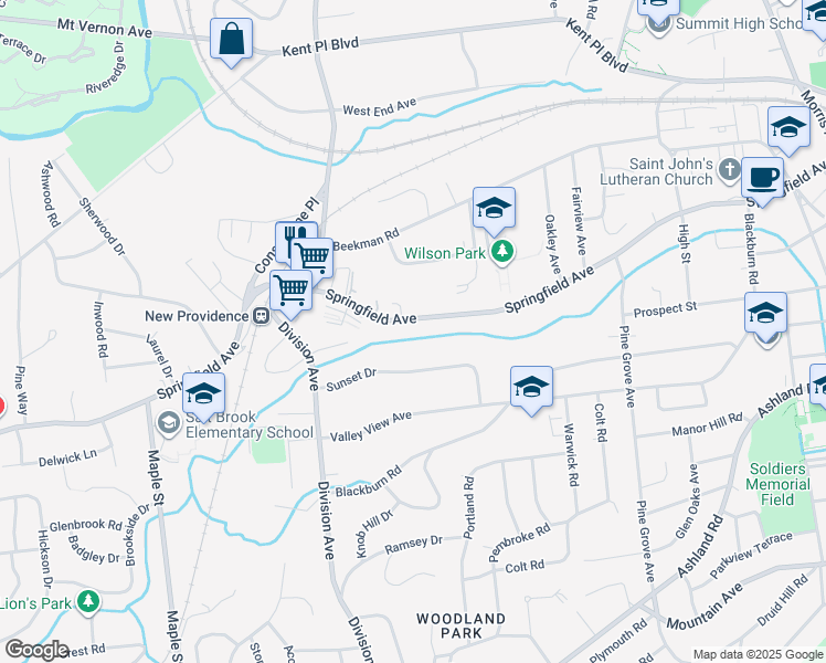 map of restaurants, bars, coffee shops, grocery stores, and more near 742 Springfield Avenue in Summit