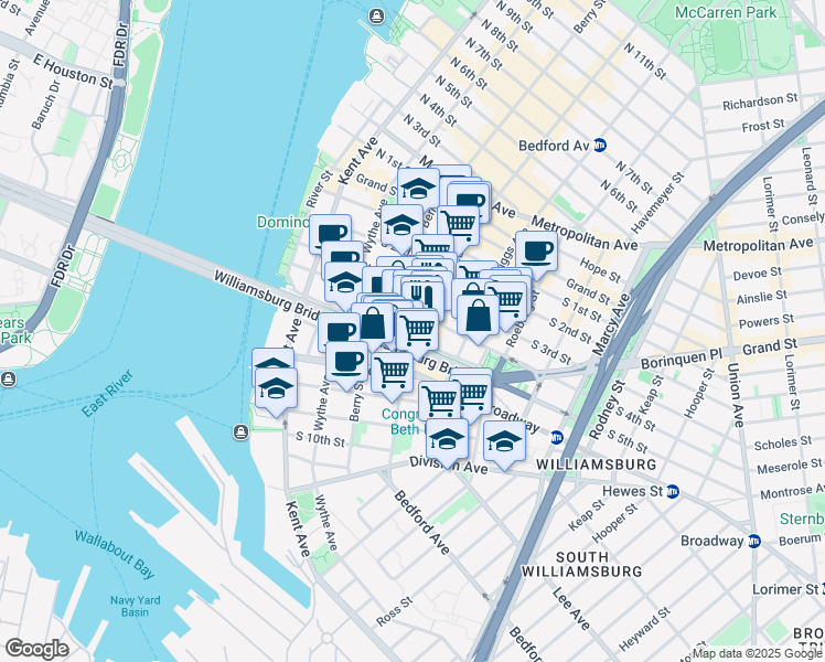 map of restaurants, bars, coffee shops, grocery stores, and more near in Brooklyn