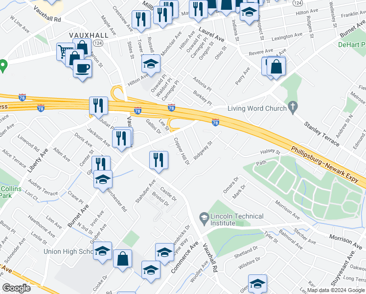 map of restaurants, bars, coffee shops, grocery stores, and more near 2273 Copper Hill Drive in Union
