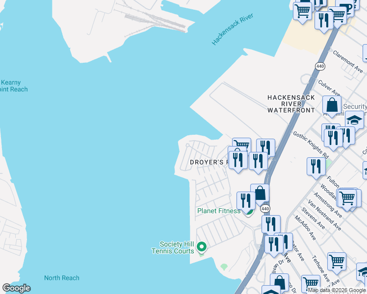 map of restaurants, bars, coffee shops, grocery stores, and more near 9 Lee Court in Jersey City