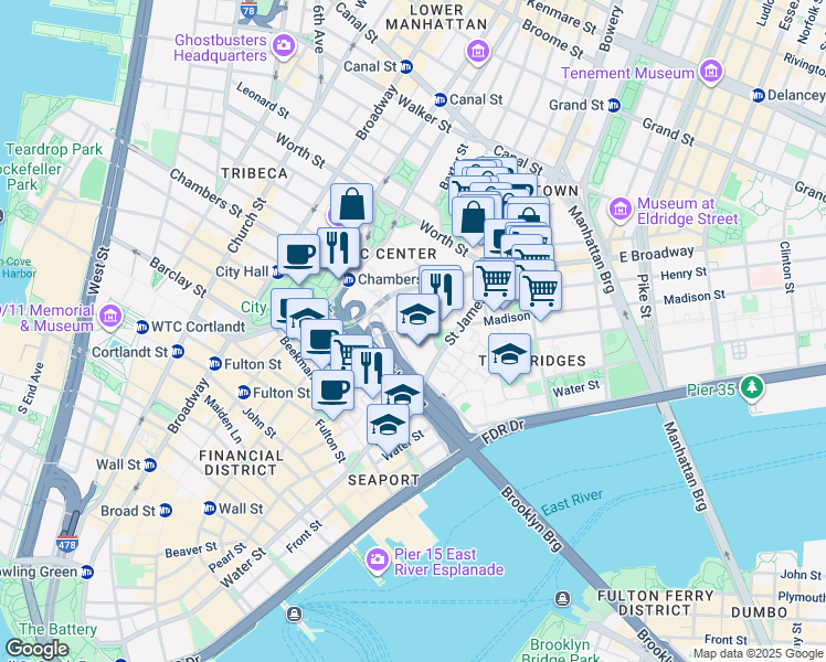 map of restaurants, bars, coffee shops, grocery stores, and more near in New York