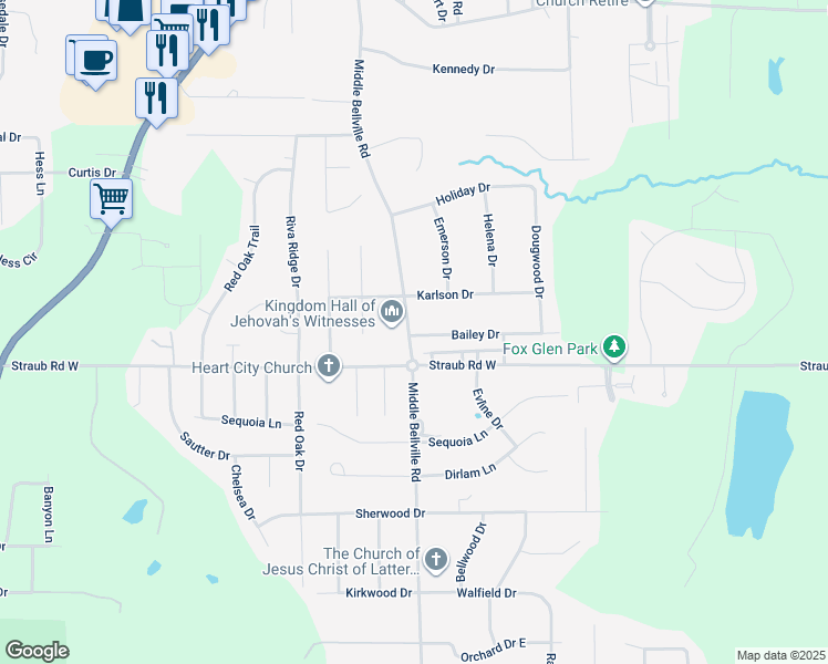 map of restaurants, bars, coffee shops, grocery stores, and more near 632 Bailey Drive in Mansfield