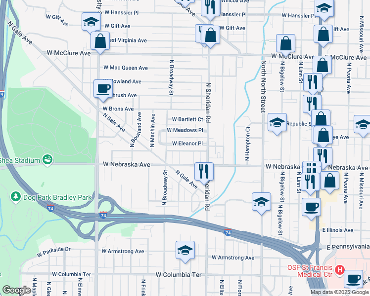 map of restaurants, bars, coffee shops, grocery stores, and more near 806 W Eleanor Pl in Peoria