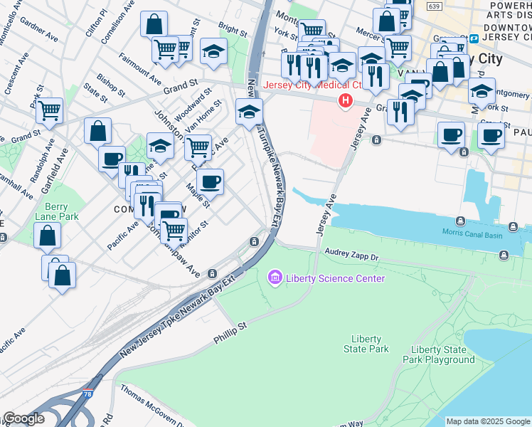 map of restaurants, bars, coffee shops, grocery stores, and more near 270 Johnston Avenue in Jersey City