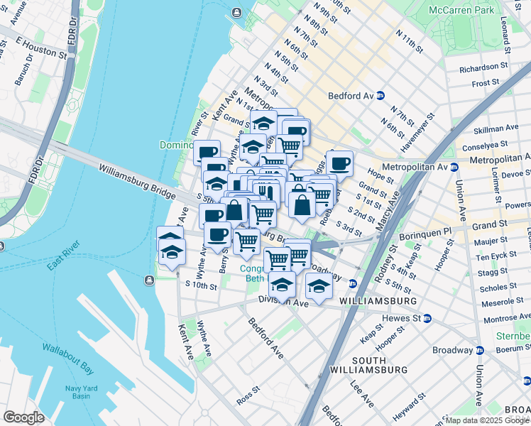 map of restaurants, bars, coffee shops, grocery stores, and more near in Brooklyn