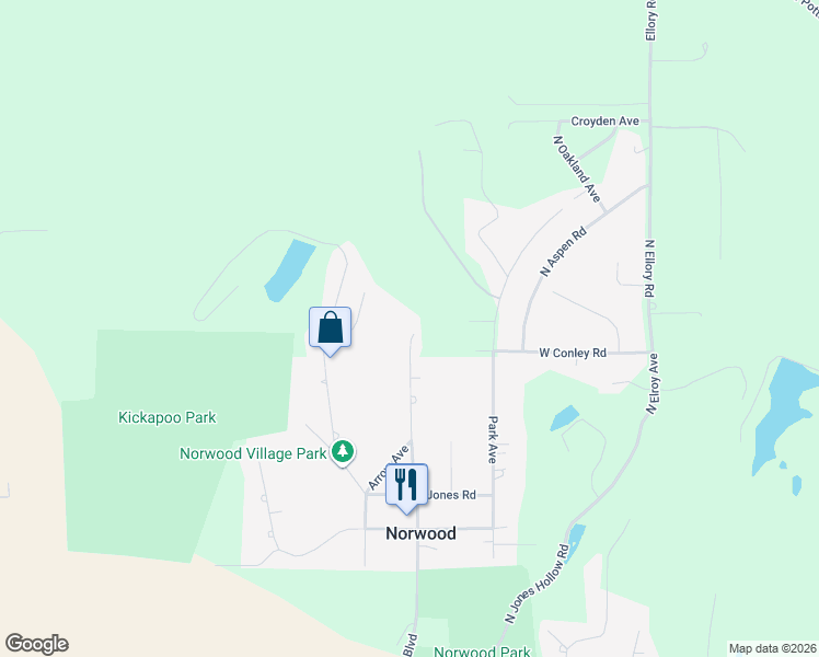 map of restaurants, bars, coffee shops, grocery stores, and more near 1904 North Norwood Boulevard in Peoria