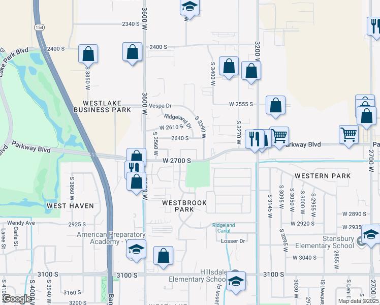 map of restaurants, bars, coffee shops, grocery stores, and more near 3450 West 2700 South in West Valley City