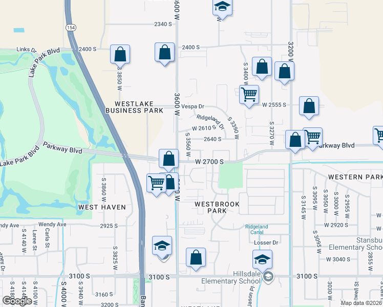 map of restaurants, bars, coffee shops, grocery stores, and more near 3580 Parkway Boulevard in West Valley City