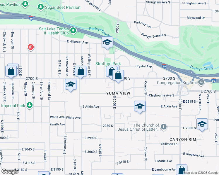 map of restaurants, bars, coffee shops, grocery stores, and more near 1931 Claybourne Avenue South in Salt Lake City