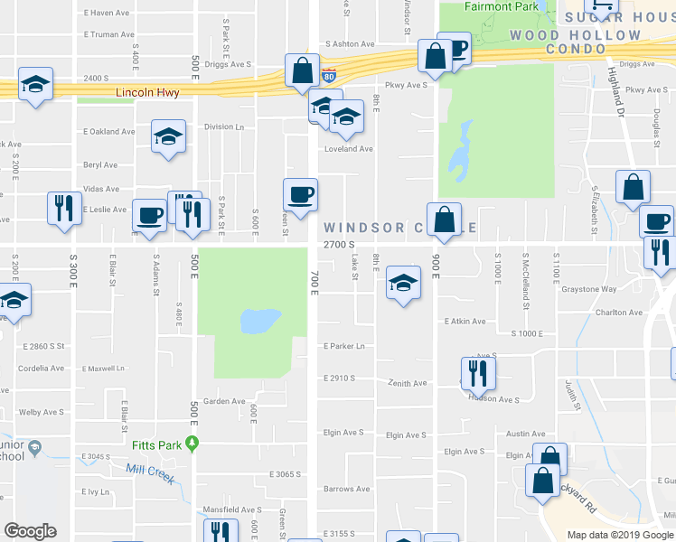 map of restaurants, bars, coffee shops, grocery stores, and more near 2725 South 700 East in Millcreek