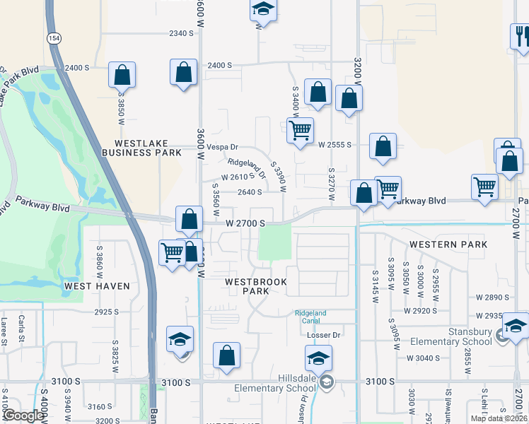 map of restaurants, bars, coffee shops, grocery stores, and more near 3450 West 2700 South in West Valley City