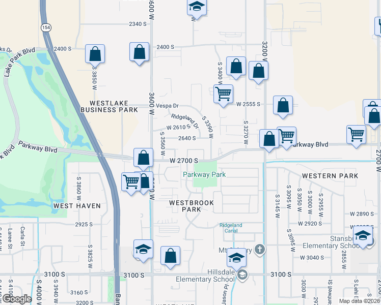 map of restaurants, bars, coffee shops, grocery stores, and more near 3450 West 2700 South in West Valley City