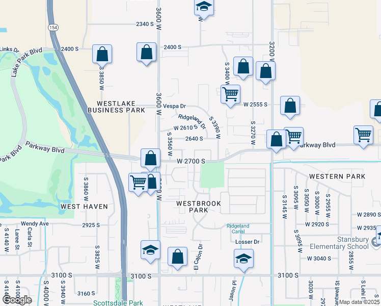 map of restaurants, bars, coffee shops, grocery stores, and more near 3522 Parkway Boulevard in West Valley City