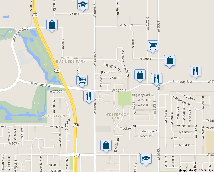 map of restaurants, bars, coffee shops, grocery stores, and more near 3522 Parkway Boulevard in West Valley City