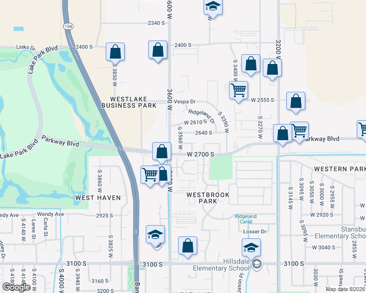 map of restaurants, bars, coffee shops, grocery stores, and more near 3580 Parkway Boulevard in West Valley City