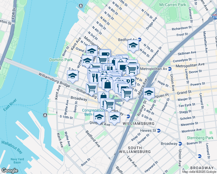 map of restaurants, bars, coffee shops, grocery stores, and more near 186 South 3rd Street in Brooklyn