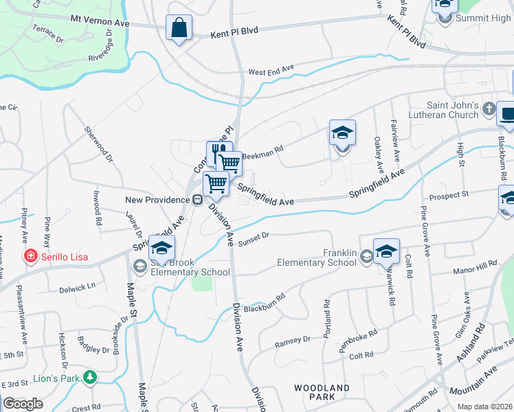 map of restaurants, bars, coffee shops, grocery stores, and more near 11 Meadowbrook Court in Summit