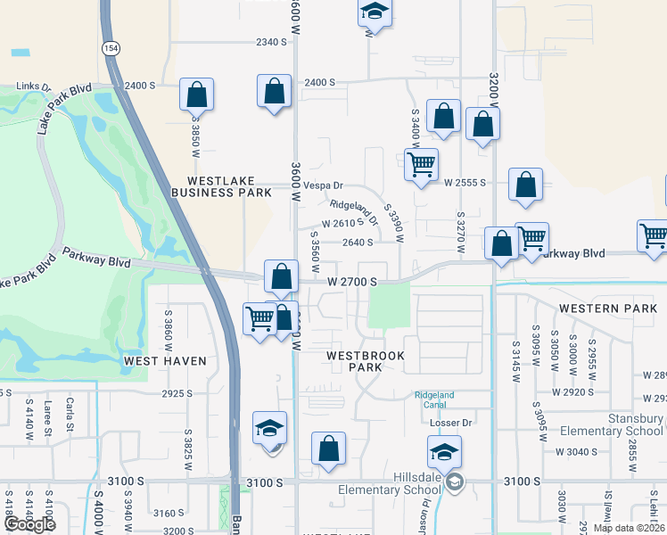 map of restaurants, bars, coffee shops, grocery stores, and more near 3522 Parkway Boulevard in West Valley City