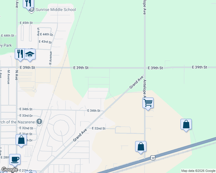 map of restaurants, bars, coffee shops, grocery stores, and more near 2306 35th Street Drive in Kearney
