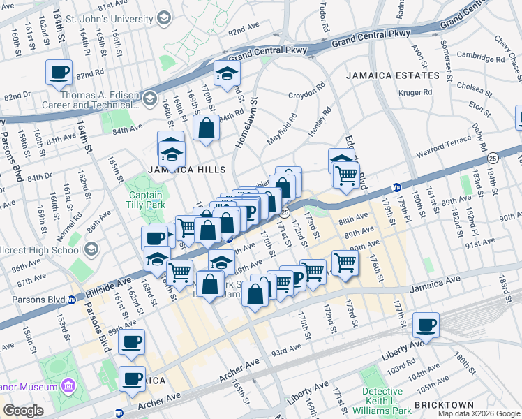 map of restaurants, bars, coffee shops, grocery stores, and more near in Queens