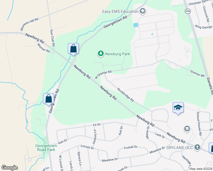 map of restaurants, bars, coffee shops, grocery stores, and more near 591 Rockbridge Road in Nazareth