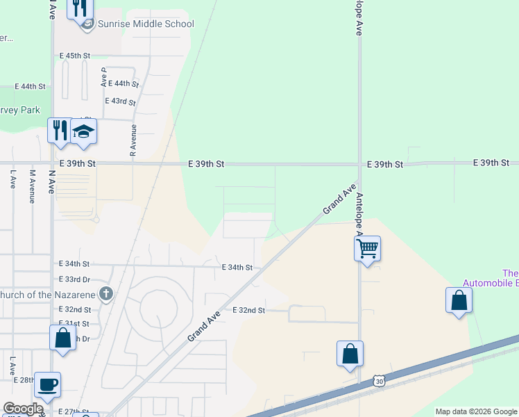 map of restaurants, bars, coffee shops, grocery stores, and more near 2206 East 36th Street in Kearney