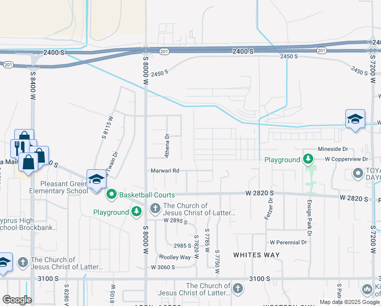 map of restaurants, bars, coffee shops, grocery stores, and more near 2668 South Sinbad Way in Magna