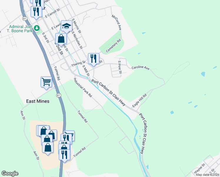 map of restaurants, bars, coffee shops, grocery stores, and more near 736 Port Carbon Saint Clair Highway in Pottsville