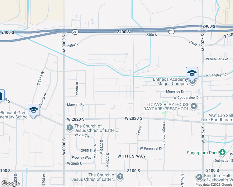 map of restaurants, bars, coffee shops, grocery stores, and more near 7846 West 2820 South in Magna