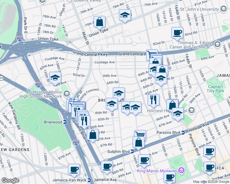 map of restaurants, bars, coffee shops, grocery stores, and more near in Queens