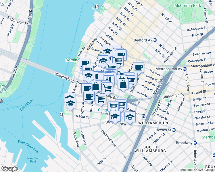 map of restaurants, bars, coffee shops, grocery stores, and more near in Brooklyn