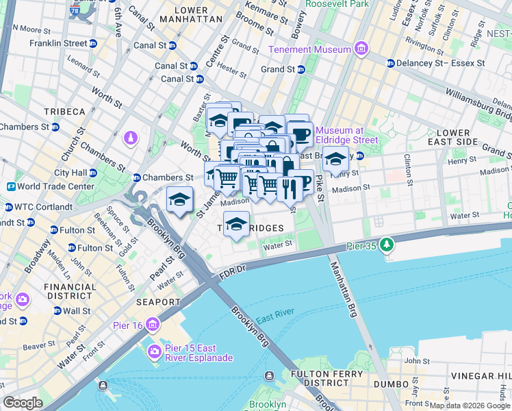 map of restaurants, bars, coffee shops, grocery stores, and more near in New York