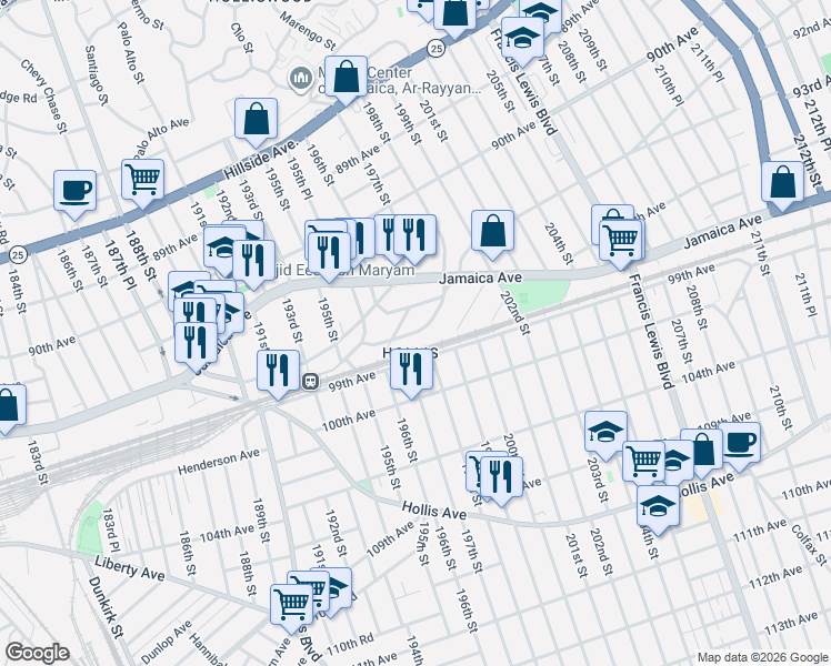map of restaurants, bars, coffee shops, grocery stores, and more near in Queens
