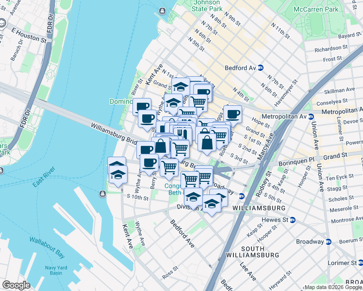 map of restaurants, bars, coffee shops, grocery stores, and more near in Brooklyn