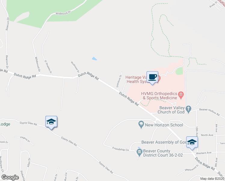 map of restaurants, bars, coffee shops, grocery stores, and more near 1215 Dutch Ridge Road in Beaver