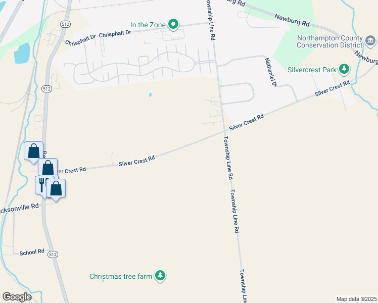 map of restaurants, bars, coffee shops, grocery stores, and more near 6910 Silver Crest Road in Nazareth