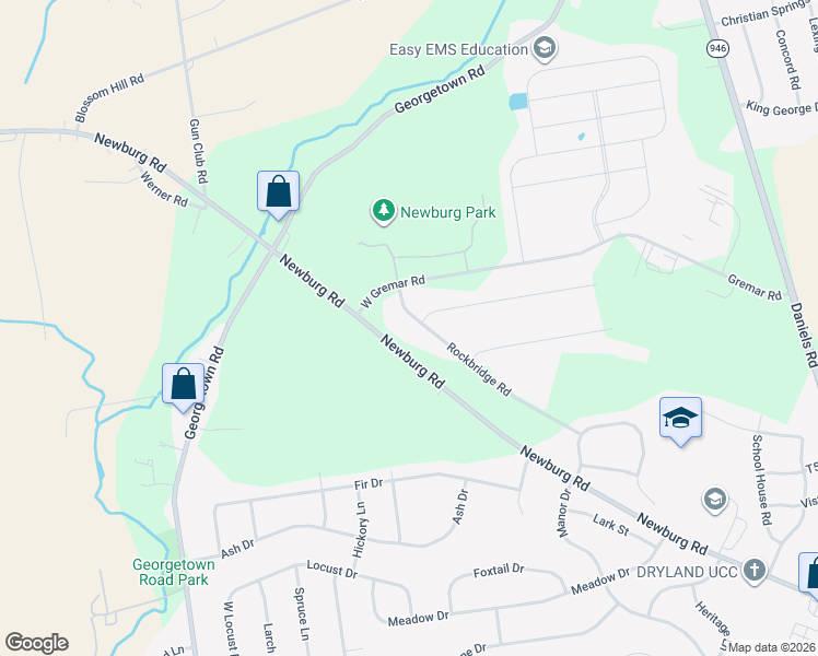 map of restaurants, bars, coffee shops, grocery stores, and more near 591 Rockbridge Road in Nazareth