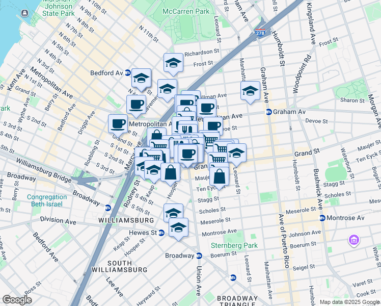 map of restaurants, bars, coffee shops, grocery stores, and more near in Brooklyn
