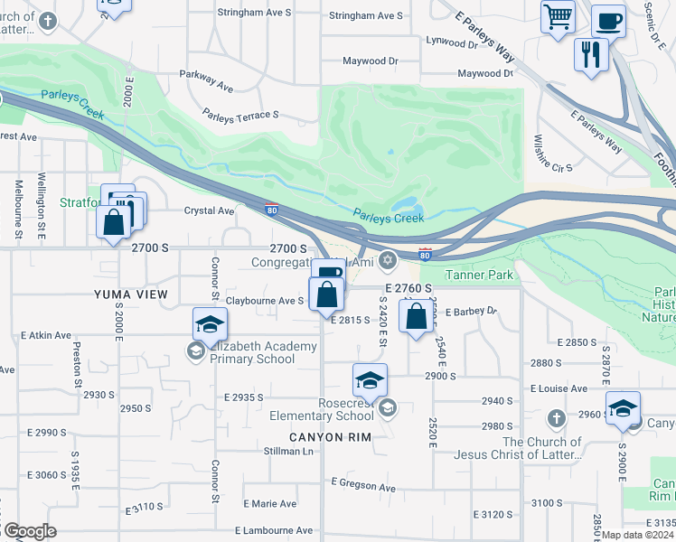 map of restaurants, bars, coffee shops, grocery stores, and more near 2334 Heritage Way in Salt Lake City